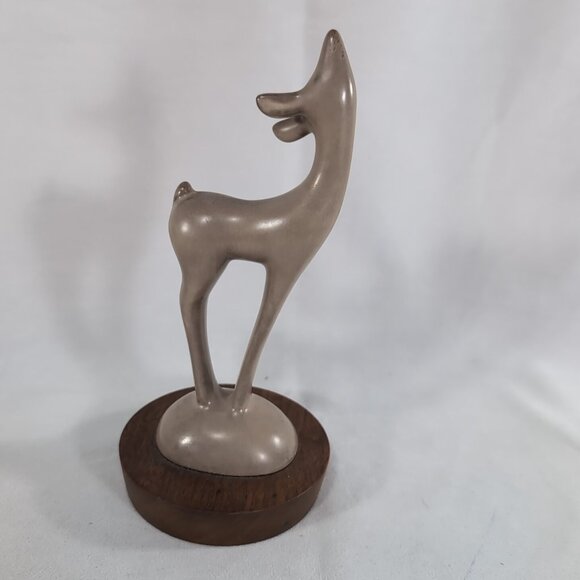 Herta Wildlife Series Canadian Solid Walnut Deer Figure Statue Doe Wood Ceramic - Picture 7 of 12